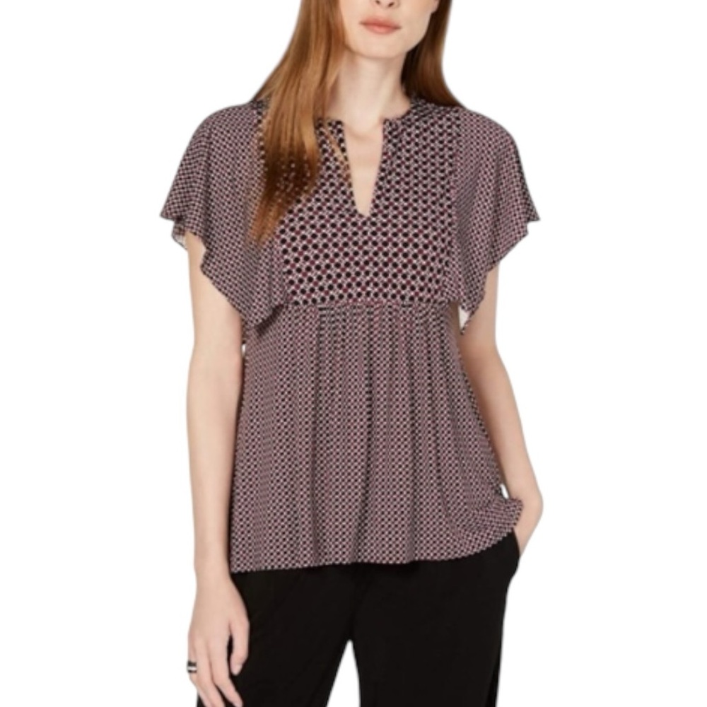 Michael Kors Short Sleeve Blouse Geometric Pattern Medium Stretch Flows Top